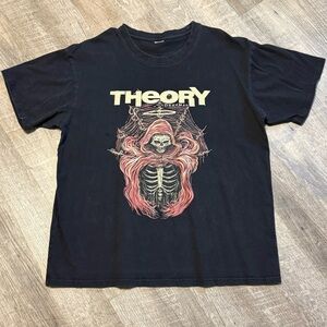 Theory of a Deadman Black Tee with Cream Logo and Red Graphic Skeleton